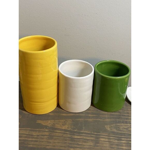 Pottery Barn 9 pc Ceramic BBQ Condiment Jars Spoons Mayonnaisemustard Relish - Picture 7 of 7